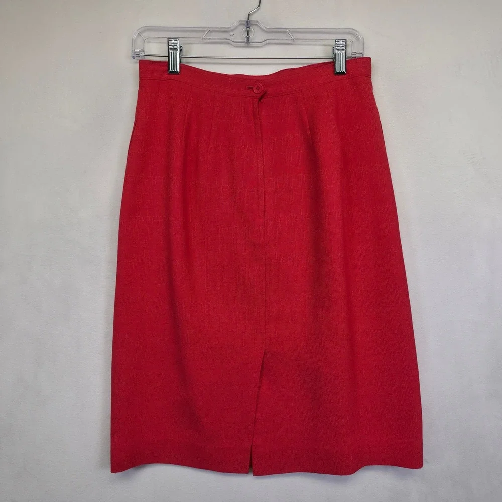 Atrium Skirt Suit Set‎ Women 8P Red Double Breasted Blazer Tweed Classic Office